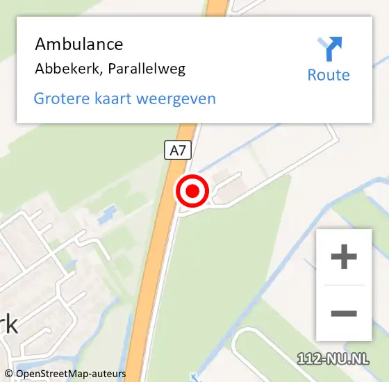 Locatie op kaart van de 112 melding: Ambulance Abbekerk, Parallelweg op 18 oktober 2021 14:30