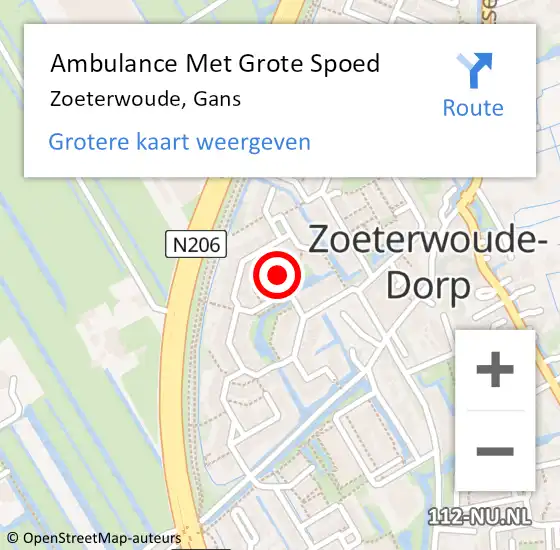 Locatie op kaart van de 112 melding: Ambulance Met Grote Spoed Naar Zoeterwoude, Gans op 18 oktober 2021 14:38