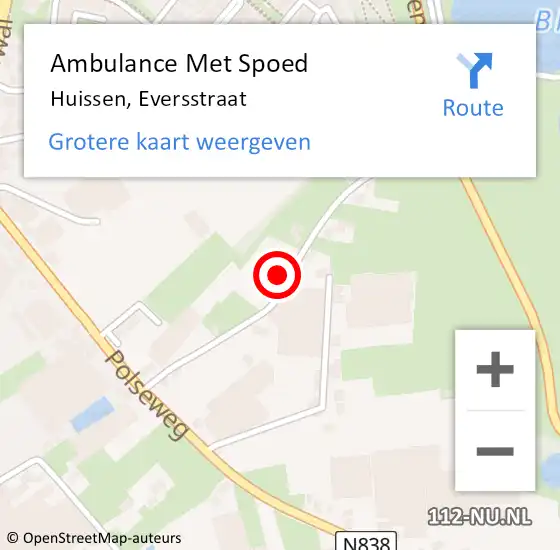 Locatie op kaart van de 112 melding: Ambulance Met Spoed Naar Huissen, Eversstraat op 18 oktober 2021 14:44