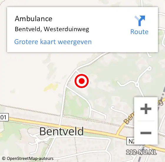 Locatie op kaart van de 112 melding: Ambulance Bentveld, Westerduinweg op 18 oktober 2021 14:51