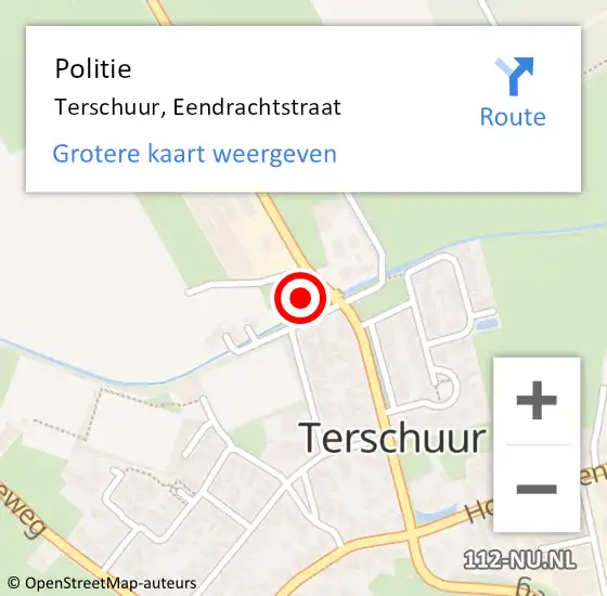 Locatie op kaart van de 112 melding: Politie Terschuur, Eendrachtstraat op 18 oktober 2021 14:56