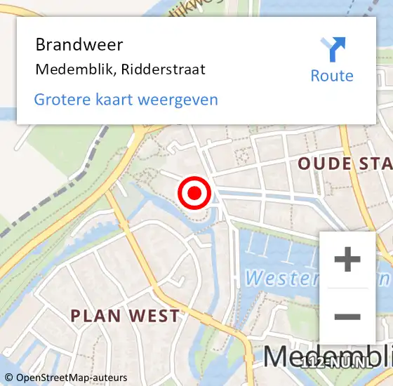 Locatie op kaart van de 112 melding: Brandweer Medemblik, Ridderstraat op 18 oktober 2021 15:20