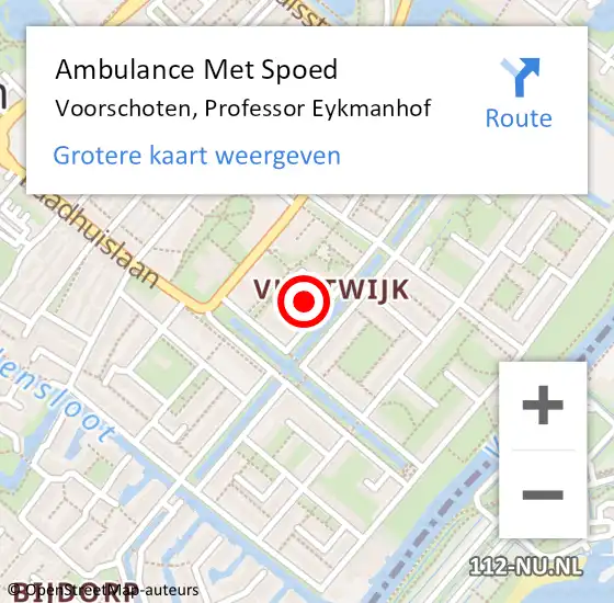 Locatie op kaart van de 112 melding: Ambulance Met Spoed Naar Voorschoten, Professor Eykmanhof op 18 oktober 2021 15:41