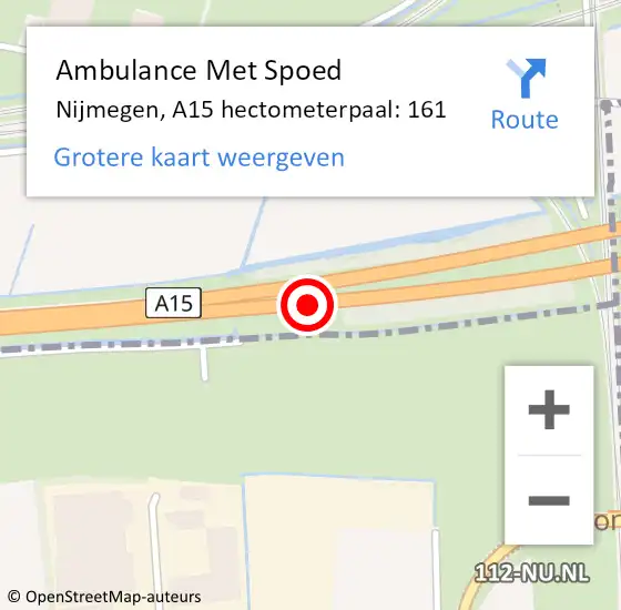 Locatie op kaart van de 112 melding: Ambulance Met Spoed Naar Nijmegen, A15 hectometerpaal: 161 op 18 oktober 2021 15:44