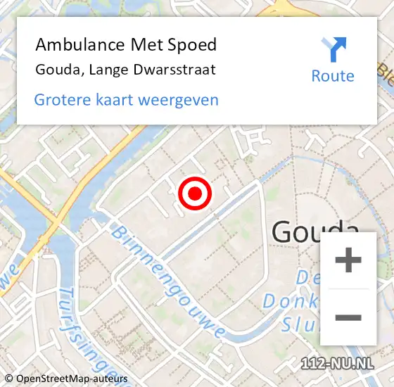 Locatie op kaart van de 112 melding: Ambulance Met Spoed Naar Gouda, Lange Dwarsstraat op 18 oktober 2021 16:25