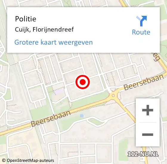 Locatie op kaart van de 112 melding: Politie Cuijk, Florijnendreef op 18 oktober 2021 16:40