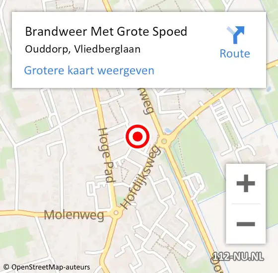 Locatie op kaart van de 112 melding: Brandweer Met Grote Spoed Naar Ouddorp, Vliedberglaan op 18 oktober 2021 16:46