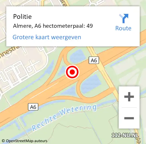 Locatie op kaart van de 112 melding: Politie Almere, A6 hectometerpaal: 49 op 18 oktober 2021 17:06