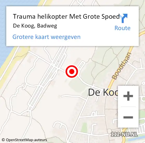 Locatie op kaart van de 112 melding: Trauma helikopter Met Grote Spoed Naar De Koog, Badweg op 18 oktober 2021 17:27