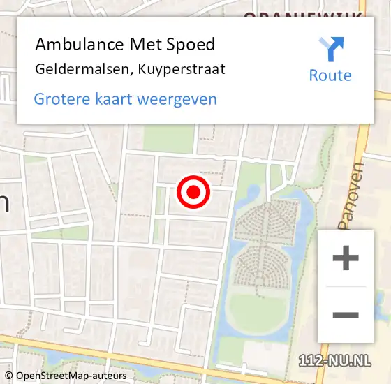 Locatie op kaart van de 112 melding: Ambulance Met Spoed Naar Geldermalsen, Kuyperstraat op 18 oktober 2021 17:30