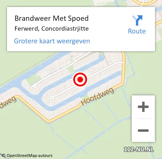 Locatie op kaart van de 112 melding: Brandweer Met Spoed Naar Ferwerd, Concordiastrjitte op 18 oktober 2021 17:30