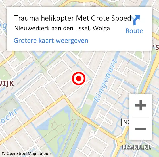 Locatie op kaart van de 112 melding: Trauma helikopter Met Grote Spoed Naar Nieuwerkerk aan den IJssel, Wolga op 18 oktober 2021 17:37