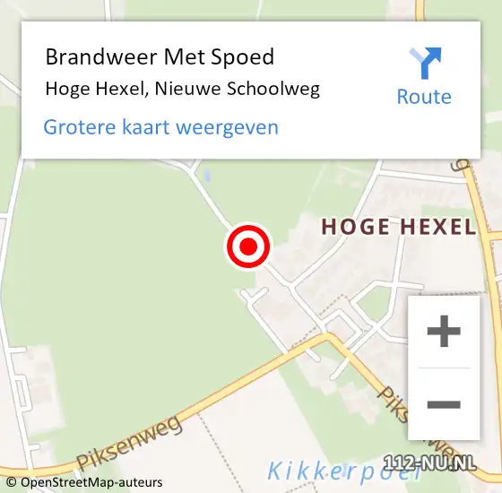 Locatie op kaart van de 112 melding: Brandweer Met Spoed Naar Hoge Hexel, Nieuwe Schoolweg op 18 oktober 2021 18:00