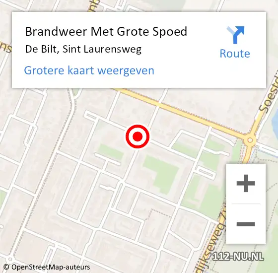 Locatie op kaart van de 112 melding: Brandweer Met Grote Spoed Naar De Bilt, Sint Laurensweg op 18 oktober 2021 18:04