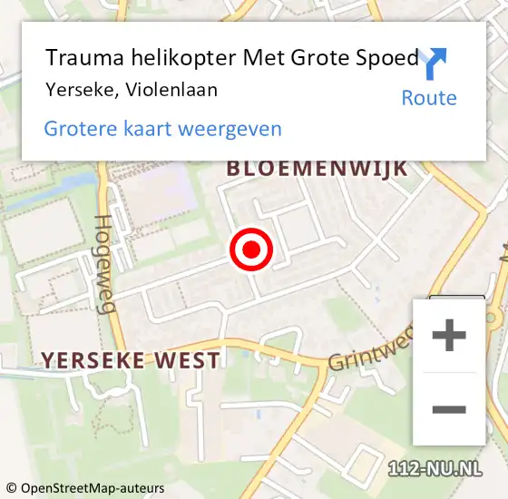 Locatie op kaart van de 112 melding: Trauma helikopter Met Grote Spoed Naar Yerseke, Violenlaan op 18 oktober 2021 18:05
