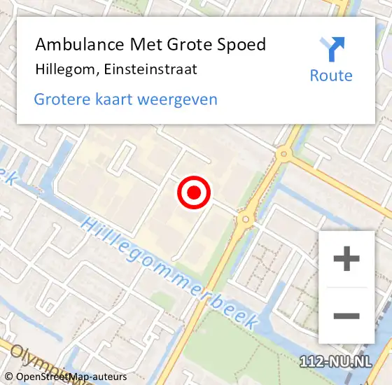 Locatie op kaart van de 112 melding: Ambulance Met Grote Spoed Naar Hillegom, Einsteinstraat op 18 oktober 2021 18:07