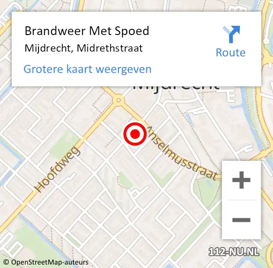 Locatie op kaart van de 112 melding: Brandweer Met Spoed Naar Mijdrecht, Midrethstraat op 18 oktober 2021 18:21