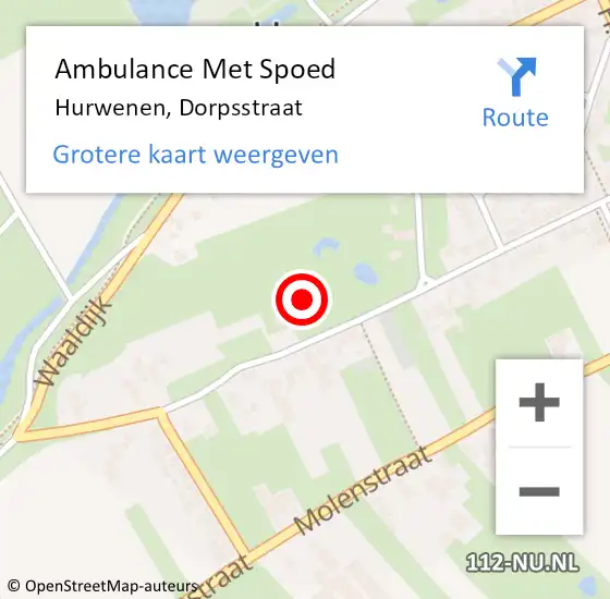 Locatie op kaart van de 112 melding: Ambulance Met Spoed Naar Hurwenen, Dorpsstraat op 18 oktober 2021 18:33