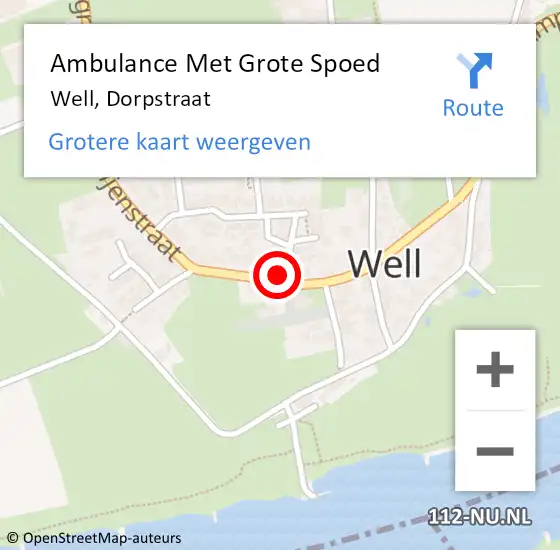 Locatie op kaart van de 112 melding: Ambulance Met Grote Spoed Naar Well, Dorpstraat op 18 oktober 2021 18:52