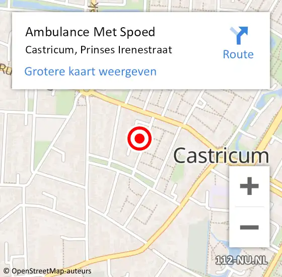 Locatie op kaart van de 112 melding: Ambulance Met Spoed Naar Castricum, Prinses Irenestraat op 18 oktober 2021 18:52