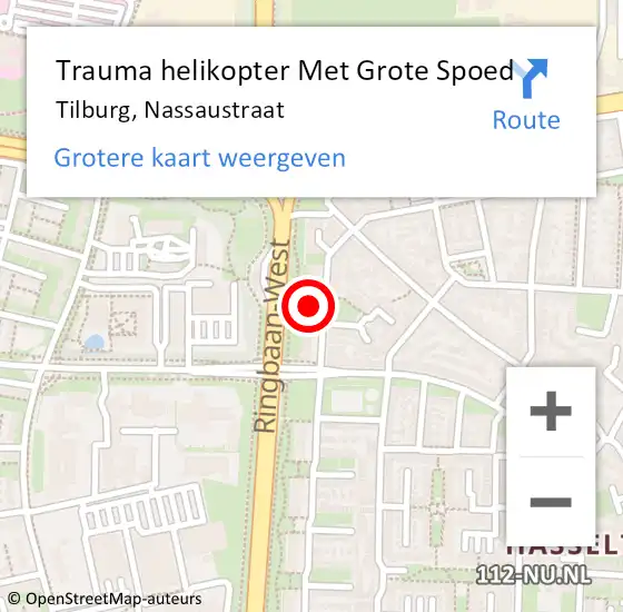 Locatie op kaart van de 112 melding: Trauma helikopter Met Grote Spoed Naar Tilburg, Nassaustraat op 18 oktober 2021 19:00