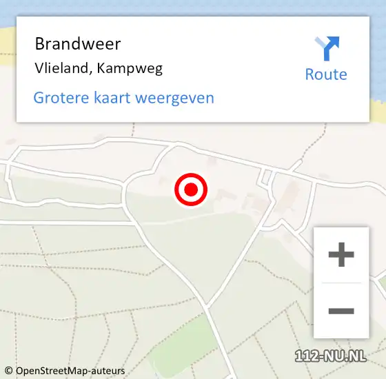 Locatie op kaart van de 112 melding: Brandweer Vlieland, Kampweg op 18 oktober 2021 19:04