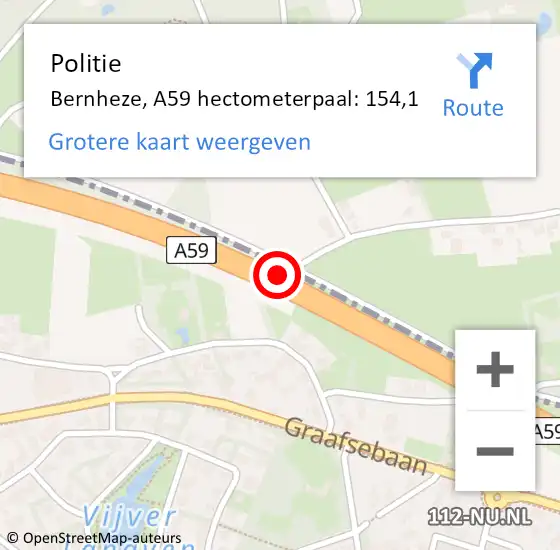 Locatie op kaart van de 112 melding: Politie Bernheze, A59 hectometerpaal: 154,1 op 18 oktober 2021 19:05