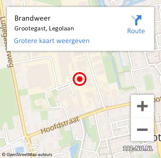Locatie op kaart van de 112 melding: Brandweer Grootegast, Legolaan op 18 oktober 2021 19:39