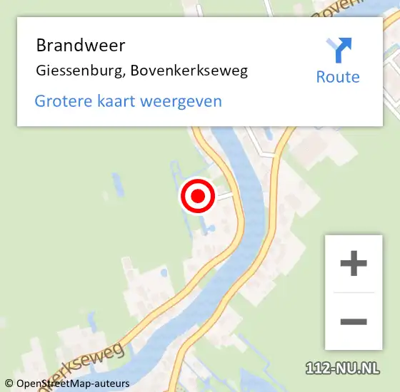 Locatie op kaart van de 112 melding: Brandweer Giessenburg, Bovenkerkseweg op 18 oktober 2021 19:59