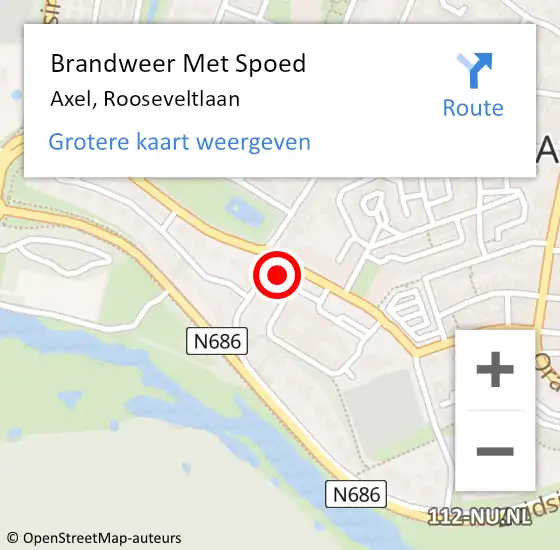 Locatie op kaart van de 112 melding: Brandweer Met Spoed Naar Axel, Rooseveltlaan op 18 oktober 2021 20:09