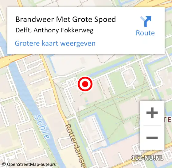 Locatie op kaart van de 112 melding: Brandweer Met Grote Spoed Naar Delft, Anthony Fokkerweg op 18 oktober 2021 20:51