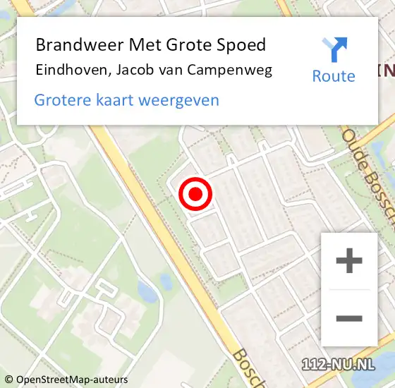 Locatie op kaart van de 112 melding: Brandweer Met Grote Spoed Naar Eindhoven, Jacob van Campenweg op 18 oktober 2021 21:35