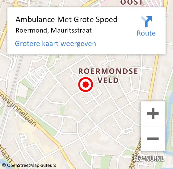 Locatie op kaart van de 112 melding: Ambulance Met Grote Spoed Naar Roermond, Mauritsstraat op 18 oktober 2021 22:06