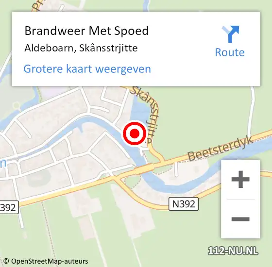 Locatie op kaart van de 112 melding: Brandweer Met Spoed Naar Aldeboarn, Skânsstrjitte op 18 oktober 2021 22:33