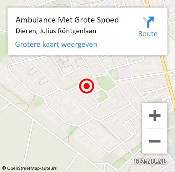 Locatie op kaart van de 112 melding: Ambulance Met Grote Spoed Naar Dieren, Julius Röntgenlaan op 18 oktober 2021 23:19