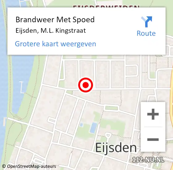 Locatie op kaart van de 112 melding: Brandweer Met Spoed Naar Eijsden, M.L. Kingstraat op 19 oktober 2021 00:09