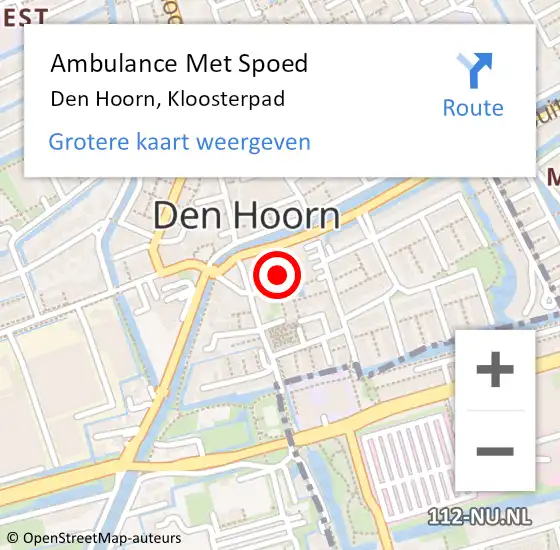 Locatie op kaart van de 112 melding: Ambulance Met Spoed Naar Den Hoorn, Kloosterpad op 19 oktober 2021 01:36