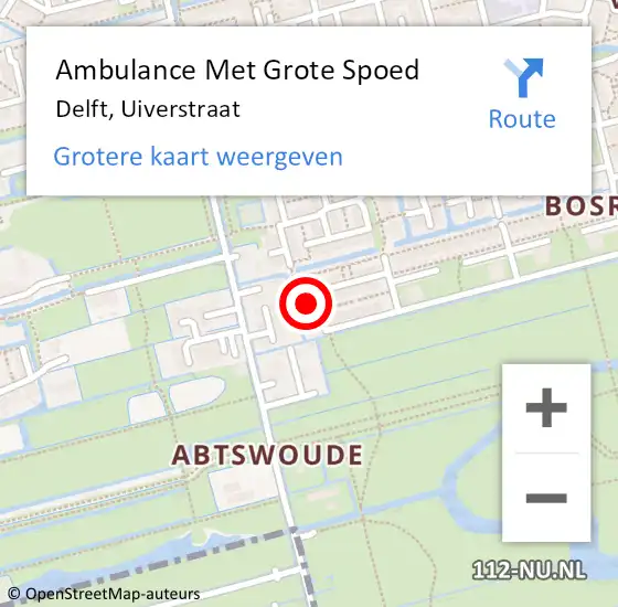 Locatie op kaart van de 112 melding: Ambulance Met Grote Spoed Naar Delft, Uiverstraat op 19 oktober 2021 01:38