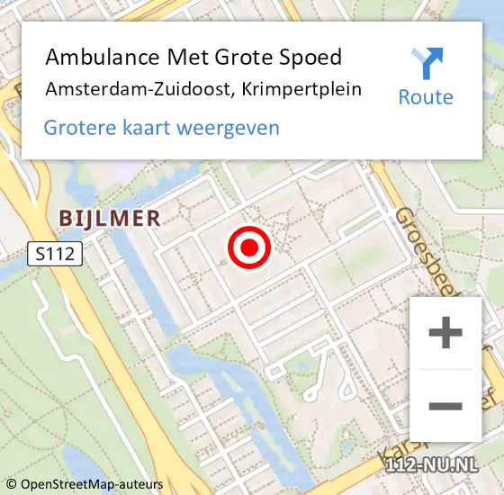 Locatie op kaart van de 112 melding: Ambulance Met Grote Spoed Naar Amsterdam-Zuidoost, Krimpertplein op 19 oktober 2021 03:29