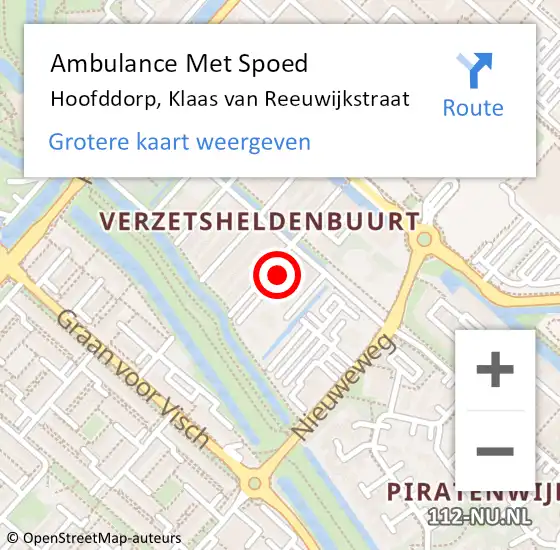 Locatie op kaart van de 112 melding: Ambulance Met Spoed Naar Hoofddorp, Klaas van Reeuwijkstraat op 19 oktober 2021 04:33