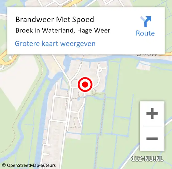 Locatie op kaart van de 112 melding: Brandweer Met Spoed Naar Broek in Waterland, Hage Weer op 19 oktober 2021 04:54