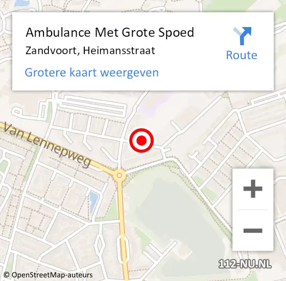 Locatie op kaart van de 112 melding: Ambulance Met Grote Spoed Naar Zandvoort, Heimansstraat op 19 oktober 2021 06:55