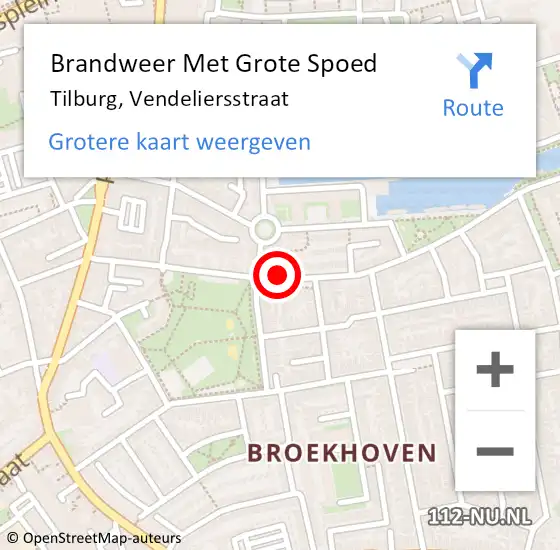 Locatie op kaart van de 112 melding: Brandweer Met Grote Spoed Naar Tilburg, Vendeliersstraat op 19 oktober 2021 06:56