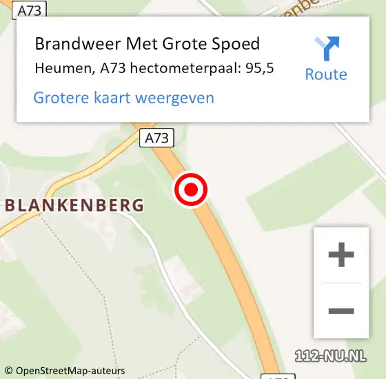 Locatie op kaart van de 112 melding: Brandweer Met Grote Spoed Naar Heumen, A73 hectometerpaal: 95,5 op 19 oktober 2021 07:17