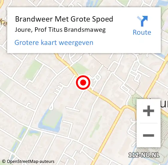 Locatie op kaart van de 112 melding: Brandweer Met Grote Spoed Naar Joure, Prof Titus Brandsmaweg op 26 juni 2014 13:56