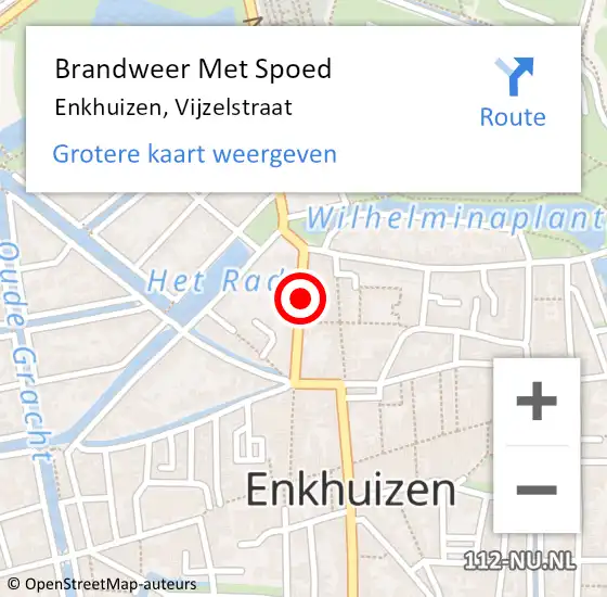 Locatie op kaart van de 112 melding: Brandweer Met Spoed Naar Enkhuizen, Vijzelstraat op 19 oktober 2021 07:56