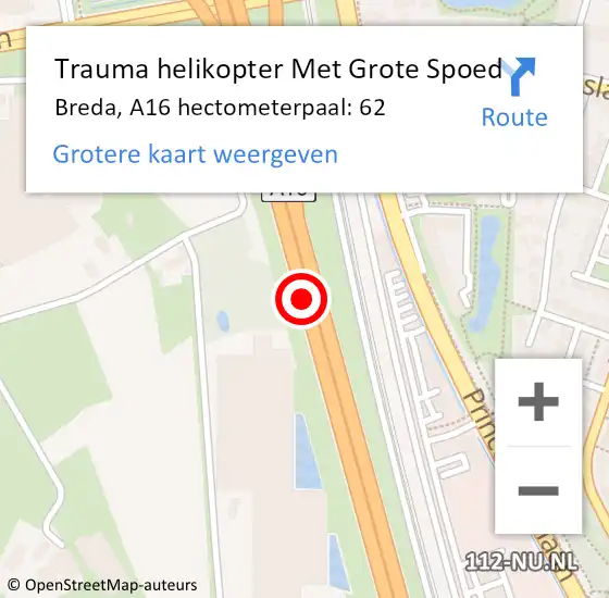 Locatie op kaart van de 112 melding: Trauma helikopter Met Grote Spoed Naar Breda, A16 hectometerpaal: 62 op 19 oktober 2021 08:19