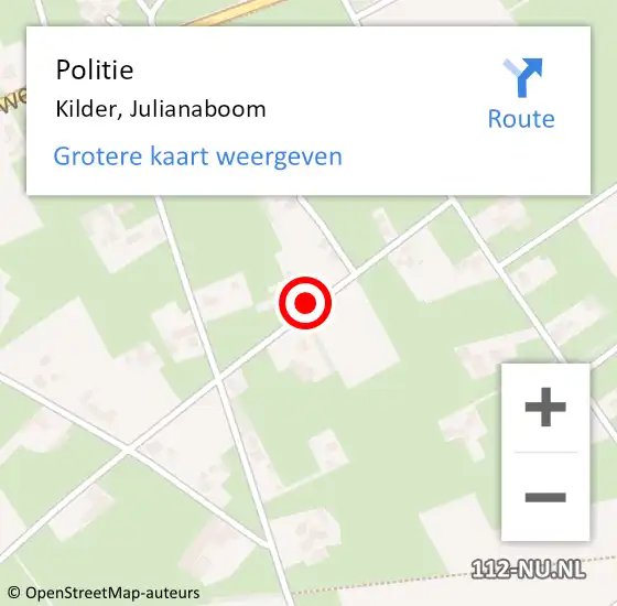 Locatie op kaart van de 112 melding: Politie Kilder, Julianaboom op 19 oktober 2021 09:37
