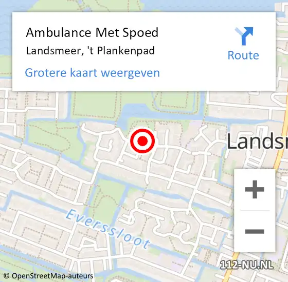 Locatie op kaart van de 112 melding: Ambulance Met Spoed Naar Landsmeer, 't Plankenpad op 19 oktober 2021 10:01