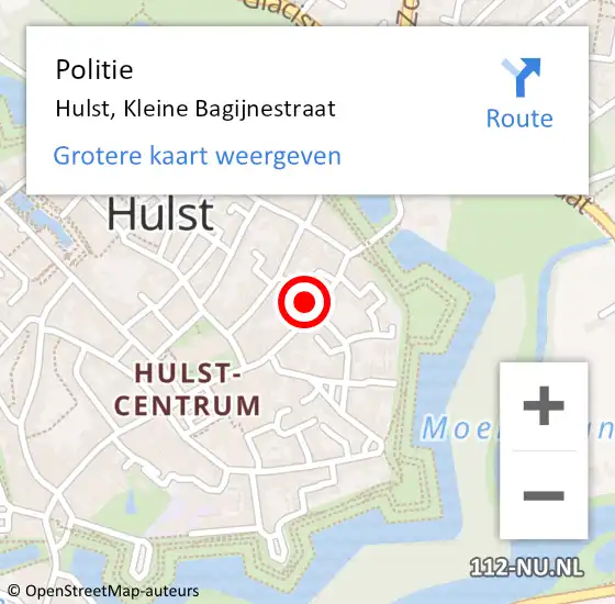 Locatie op kaart van de 112 melding: Politie Hulst, Kleine Bagijnestraat op 19 oktober 2021 10:28